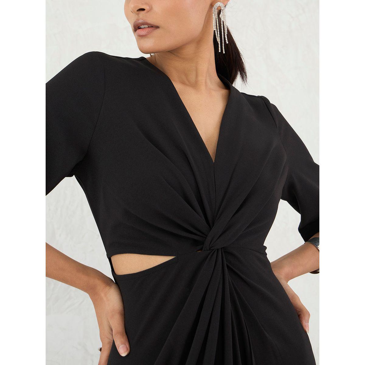 فستان طويل سادة بتفاصيل عُقدة-women-clothing-dresses-image-4