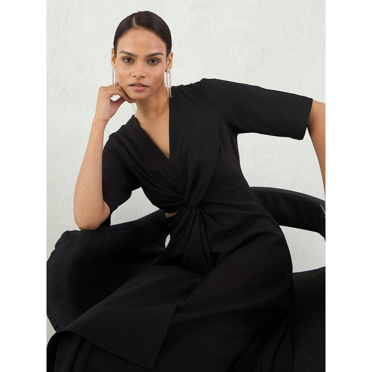 فستان طويل سادة بتفاصيل عُقدة-women-clothing-dresses-image-6