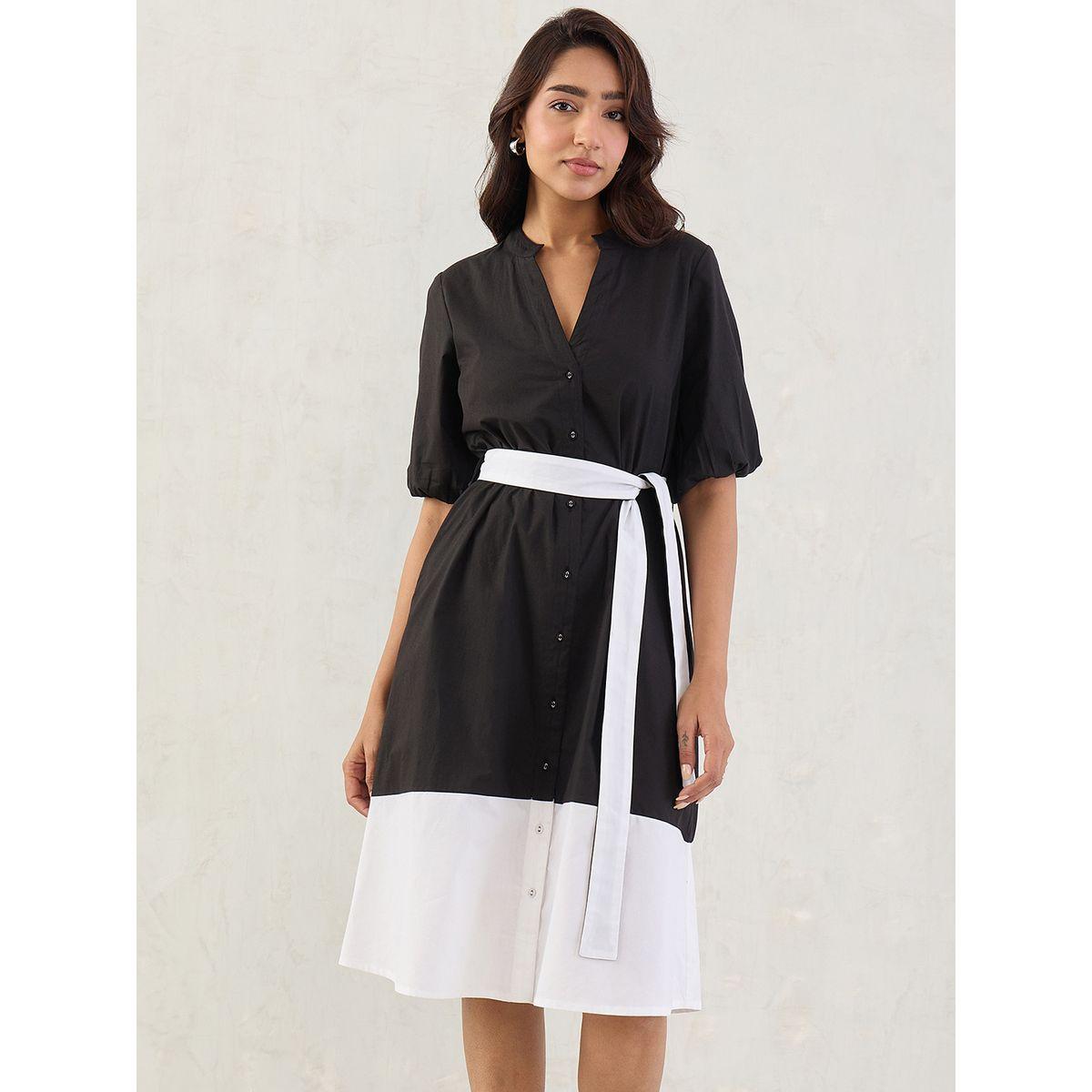 فستان ميدي بتفاصيل أزرار مع حزام-women-clothing-dresses-image-1
