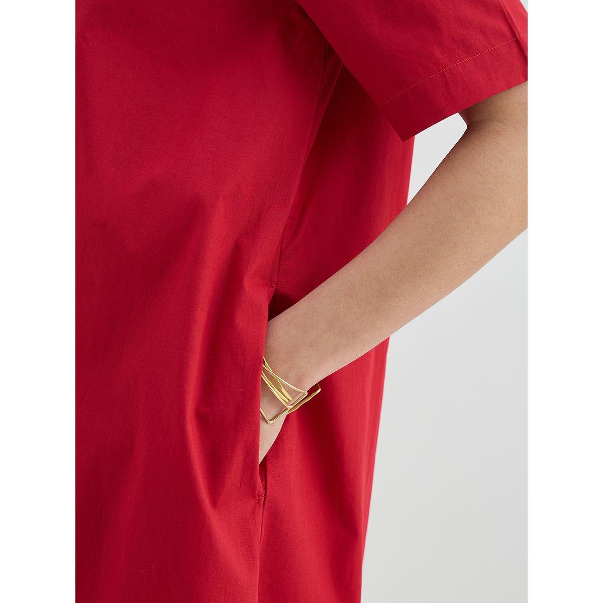 Femmella Red Solid Poplin Shift Knee Length Dress-women-clothing-dresses-image-5