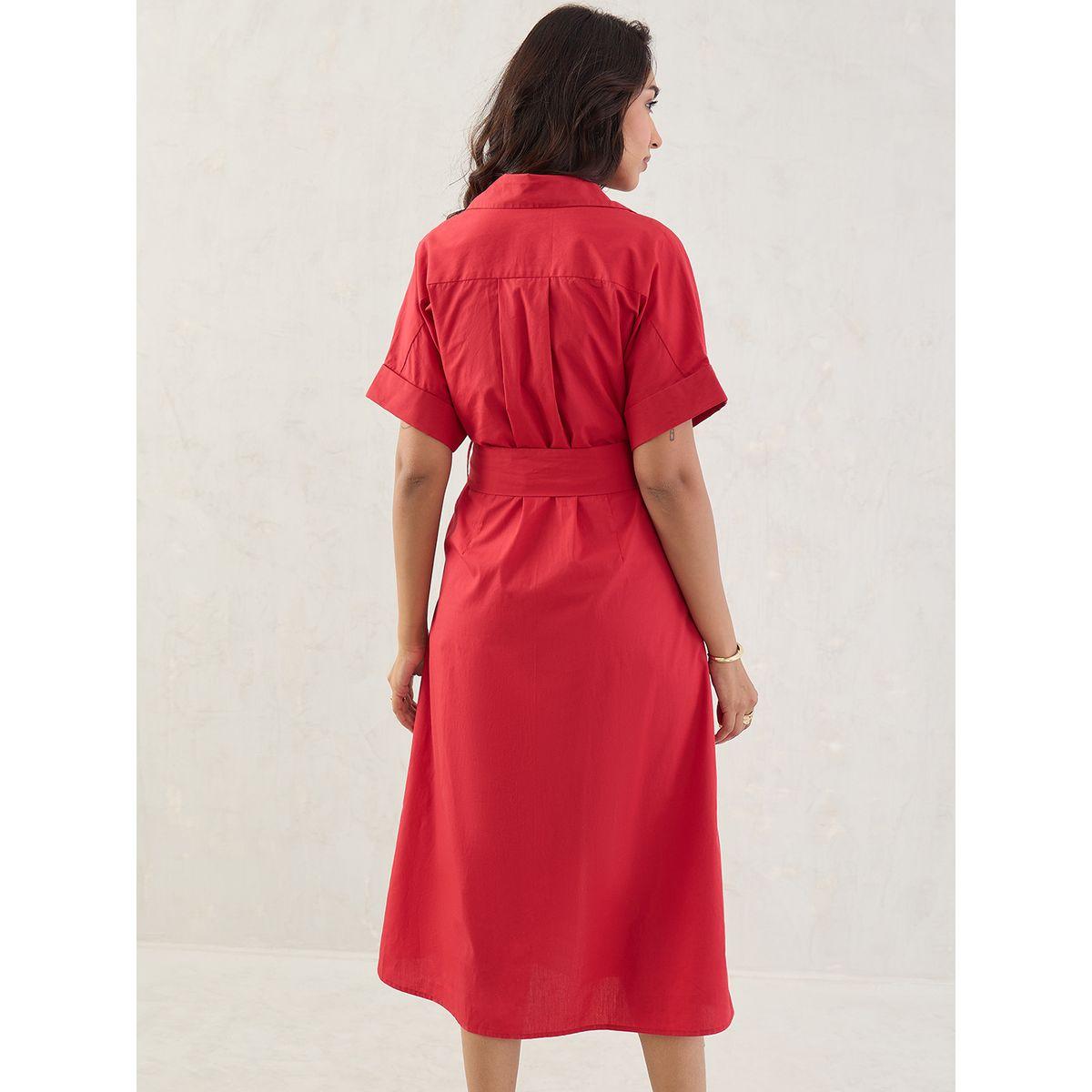 فستان ميدي سادة بتفاصيل حزام-women-clothing-dresses-image-2