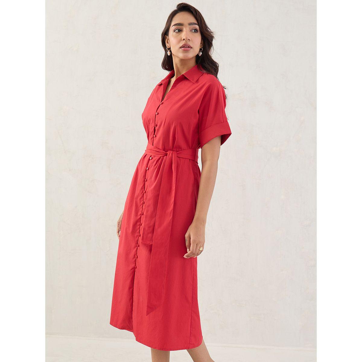 فستان ميدي سادة بتفاصيل حزام-women-clothing-dresses-image-5