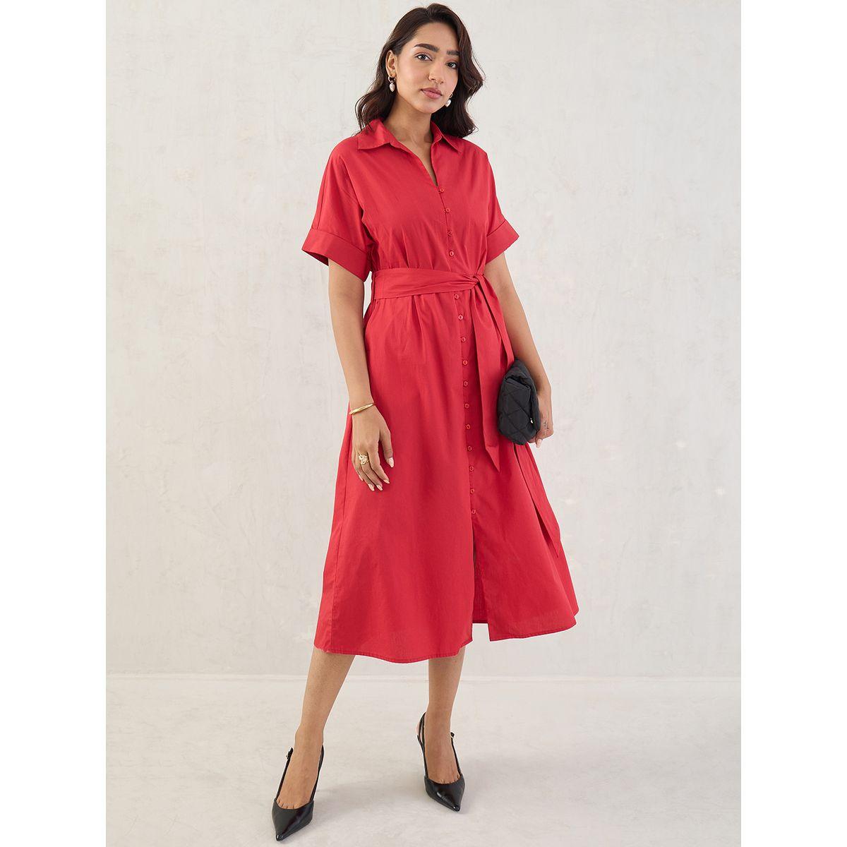 فستان ميدي سادة بتفاصيل حزام-women-clothing-dresses-image-6