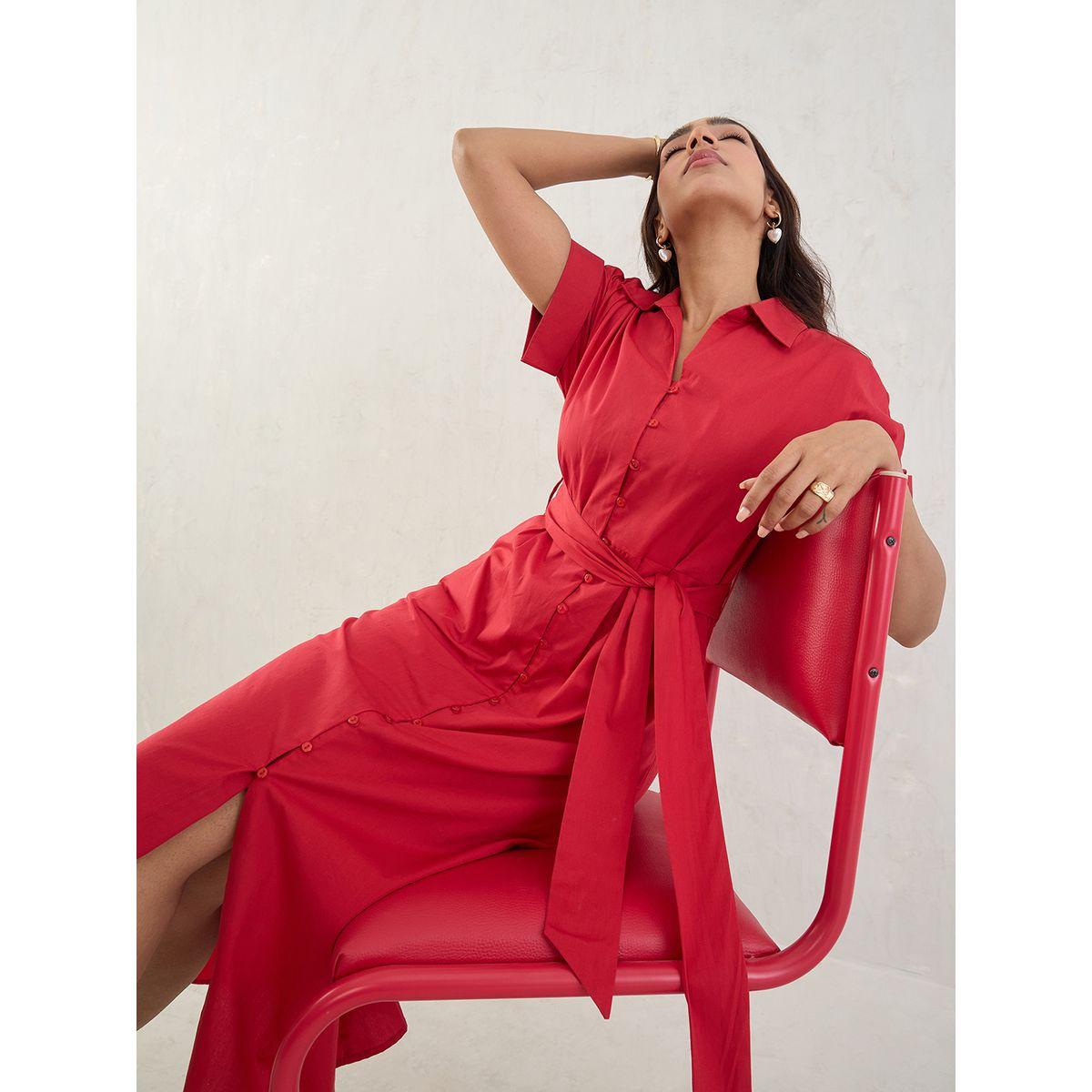 فستان ميدي سادة بتفاصيل حزام-women-clothing-dresses-image-7