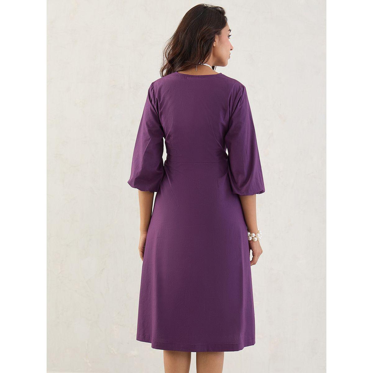 فستان ميدي سادة بحافة واسعة-women-clothing-dresses-image-2