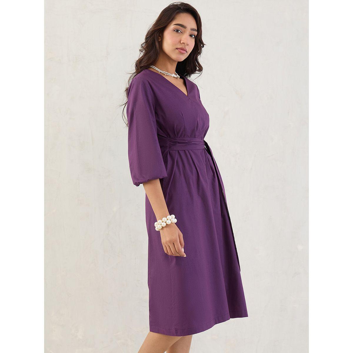 فستان ميدي سادة بحافة واسعة-women-clothing-dresses-image-3