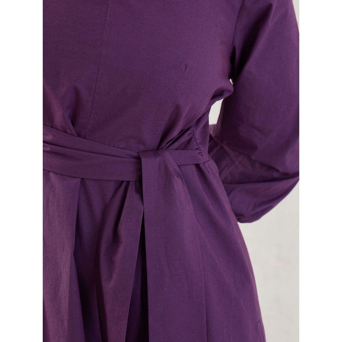 Femmella Purple Solid Poplin V Neck A-Line Midi Dress-women-clothing-dresses-image-5