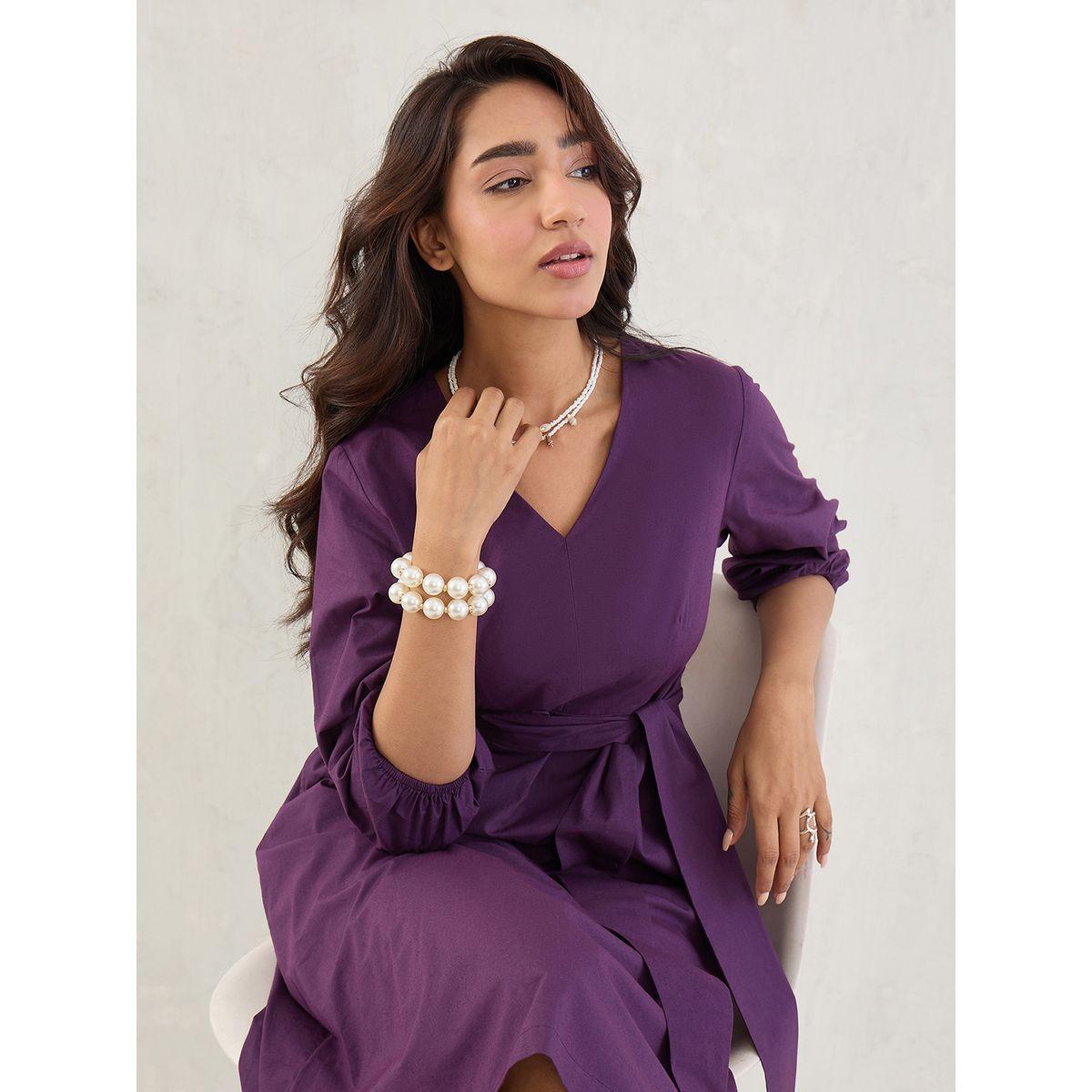 فستان ميدي سادة بحافة واسعة-women-clothing-dresses-image-7
