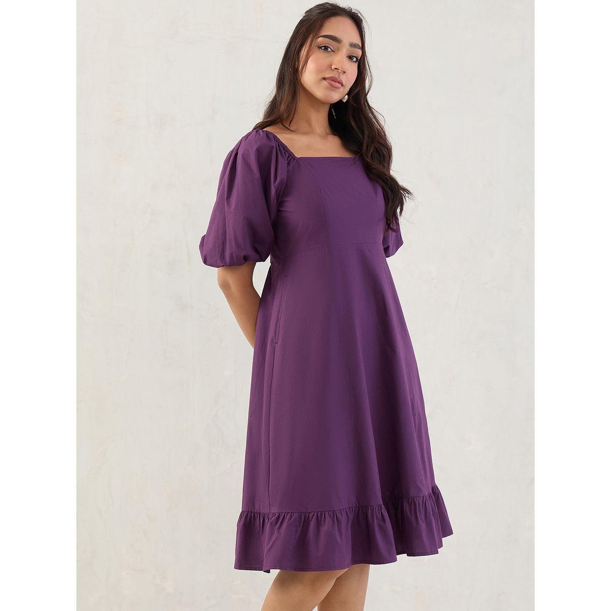 فستان ميدي بياقة مربعة مع تفاصيل مُجمعة-women-clothing-dresses-image-3