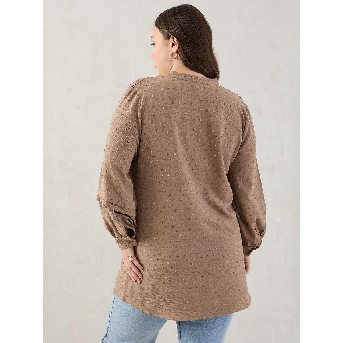 Femmella Plus Beige Dobby Longline Shirt-women-clothing-shirtsandblouses-shirts-image-2