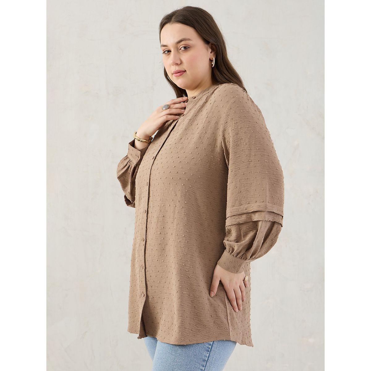 Femmella Plus Beige Dobby Longline Shirt-women-clothing-shirtsandblouses-shirts-image-3