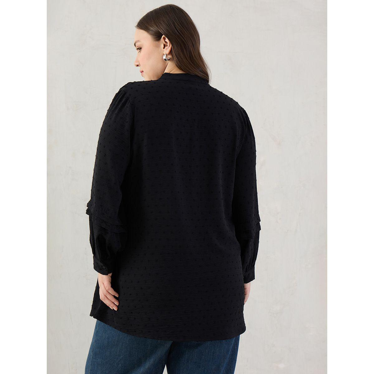 Femmella Plus Black Dobby Longline Shirt-women-clothing-shirtsandblouses-shirts-image-2