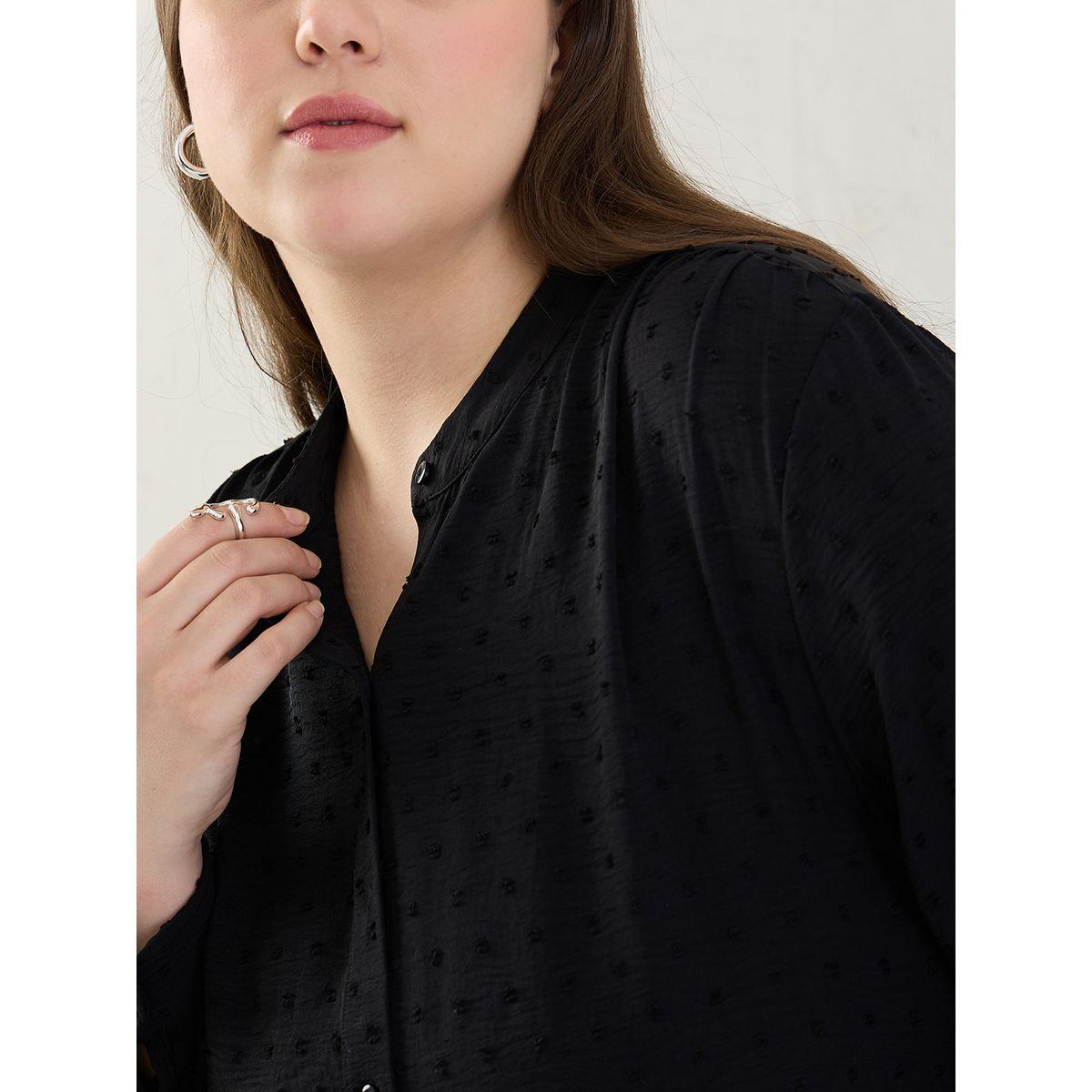 Femmella Plus Black Dobby Longline Shirt-women-clothing-shirtsandblouses-shirts-image-4