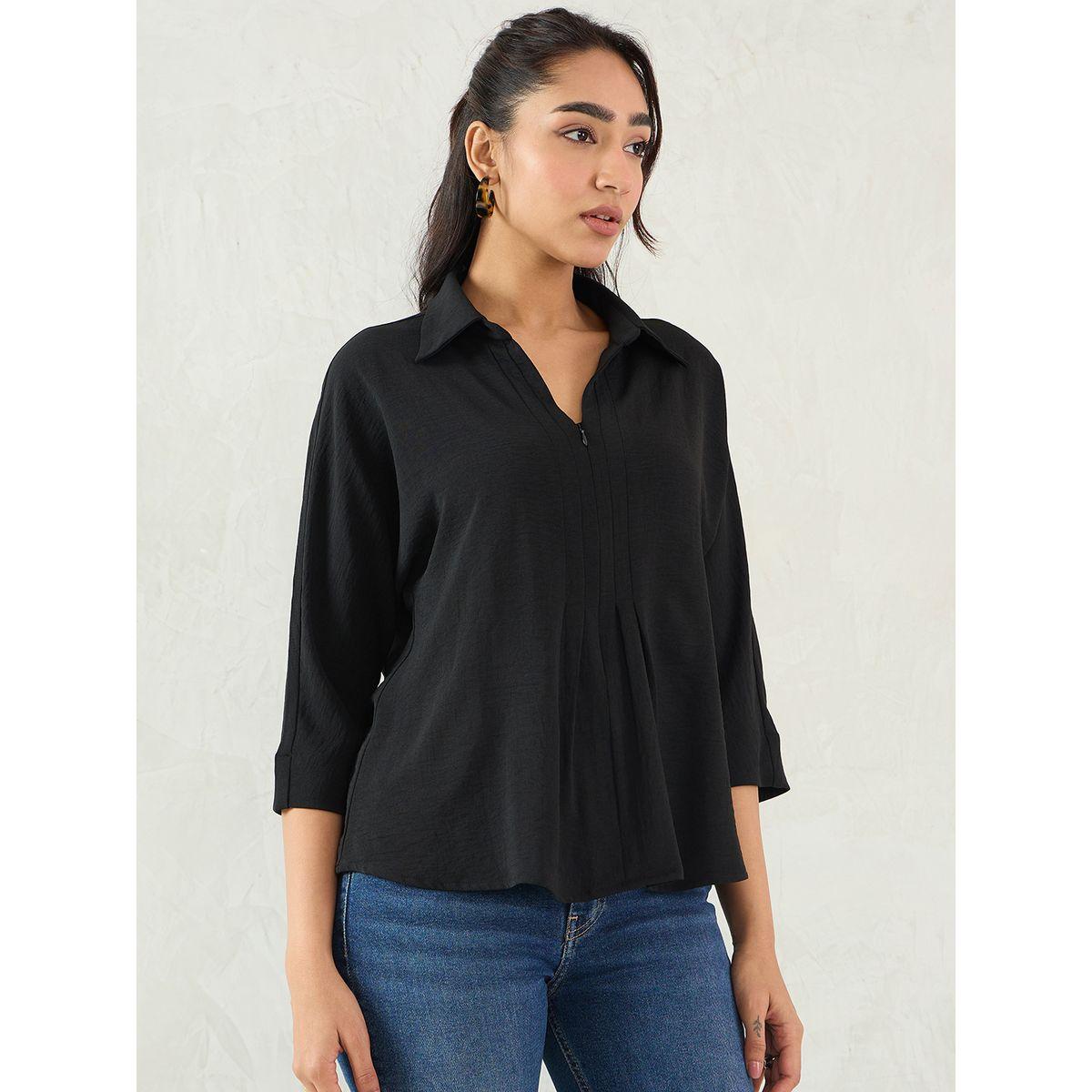 بلوزة بتفاصيل كسرات مع ياقة-women-clothing-shirtsandblouses-blouses-image-3