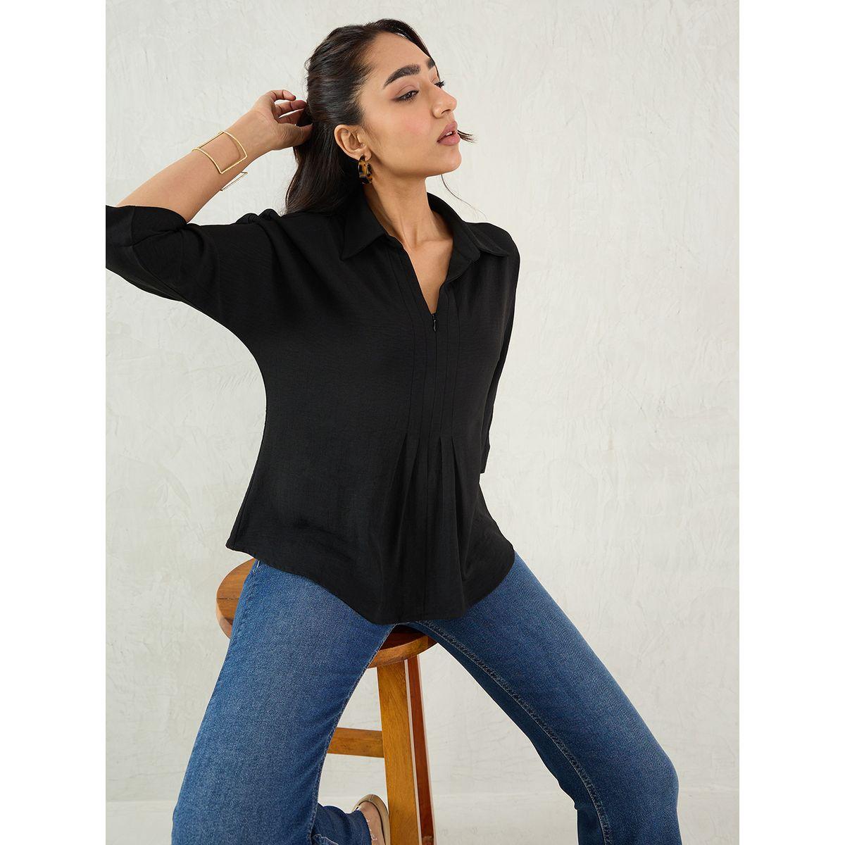 بلوزة بتفاصيل كسرات مع ياقة-women-clothing-shirtsandblouses-blouses-image-6