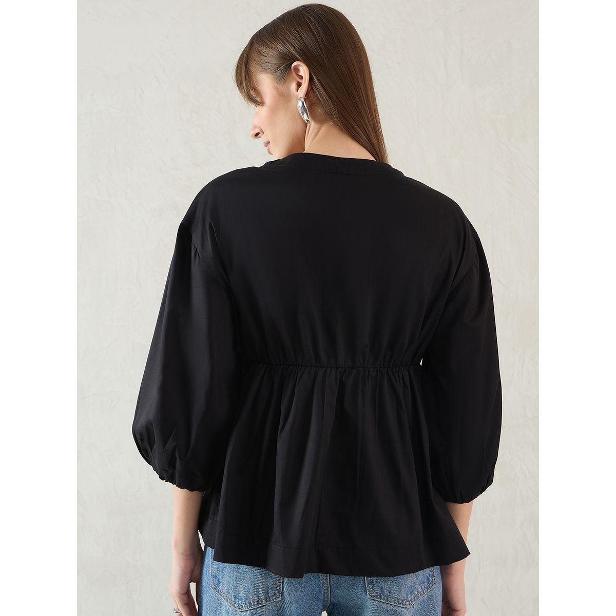 Femmella Black Cotton Half-Zip Peplum Top-women-clothing-shirtsandblouses-blouses-image-2