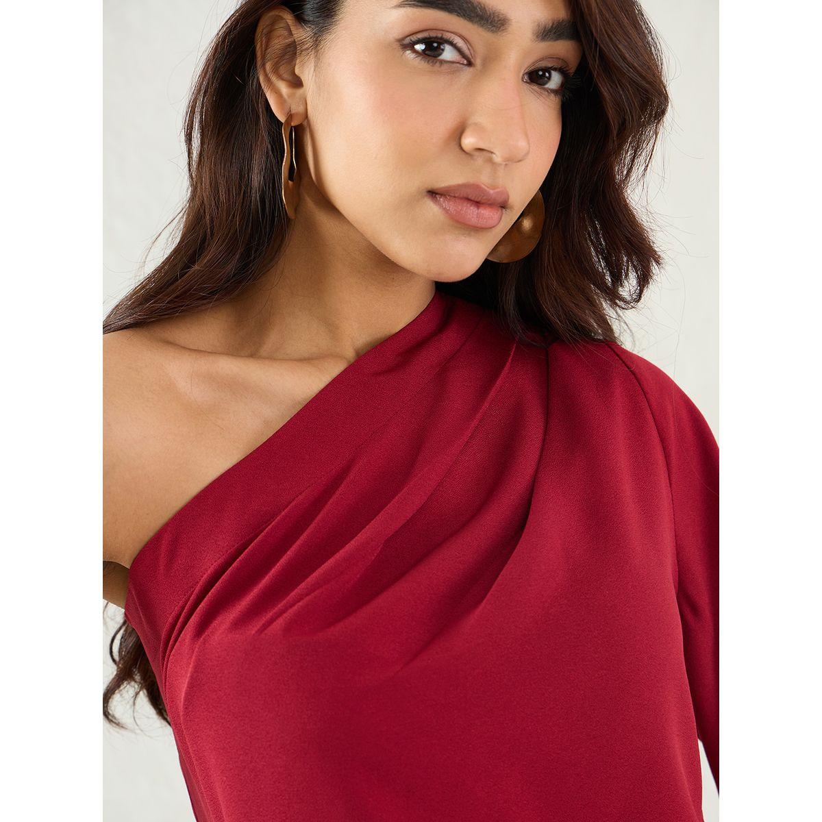 بلوزة بتفاصيل كتف واحد مع كُم بنمط جرس-women-clothing-shirtsandblouses-blouses-image-4