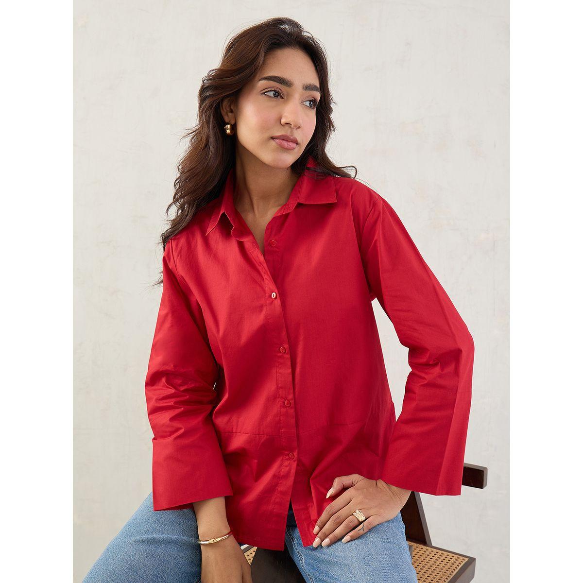 بلوزة سادة بأكمام طويلة وتفاصيل أزرار-women-clothing-shirtsandblouses-shirts-image-1
