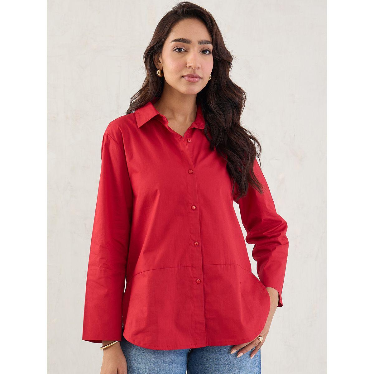 بلوزة سادة بأكمام طويلة وتفاصيل أزرار-women-clothing-shirtsandblouses-shirts-image-2