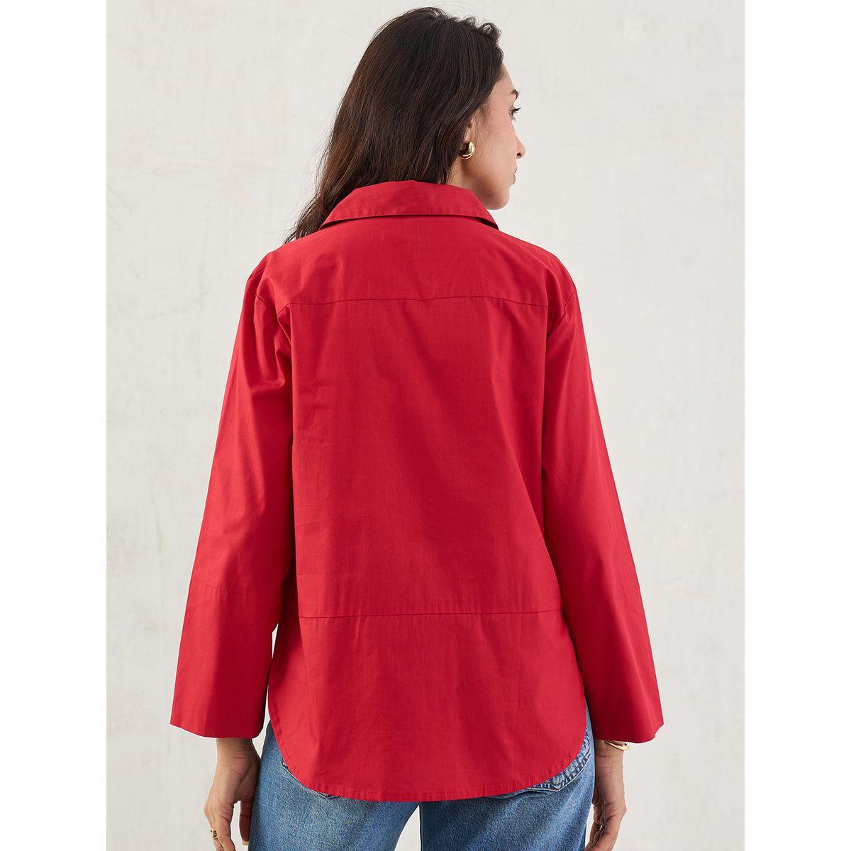 بلوزة سادة بأكمام طويلة وتفاصيل أزرار-women-clothing-shirtsandblouses-shirts-image-3