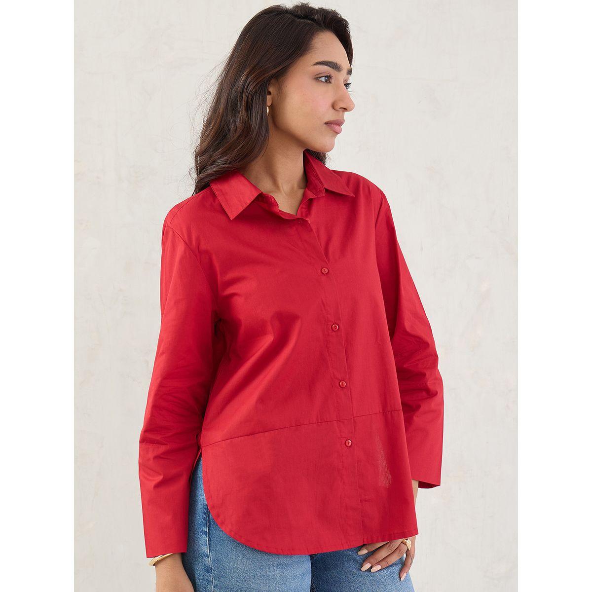 بلوزة سادة بأكمام طويلة وتفاصيل أزرار-women-clothing-shirtsandblouses-shirts-image-4