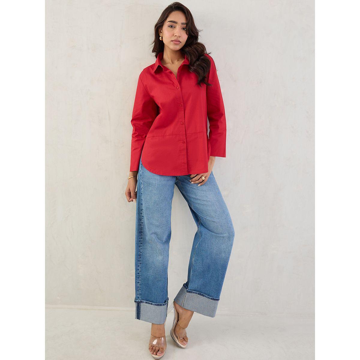 بلوزة سادة بأكمام طويلة وتفاصيل أزرار-women-clothing-shirtsandblouses-shirts-image-6