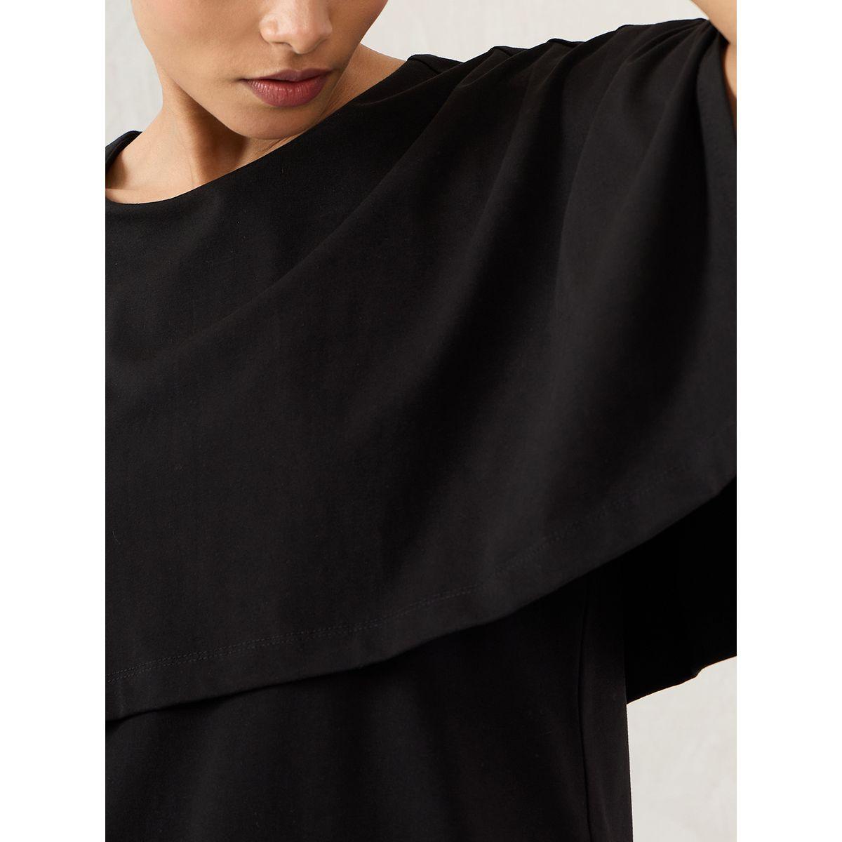 Femmella Black Cotton Knit Cape Top-women-clothing-tshirts-image-4
