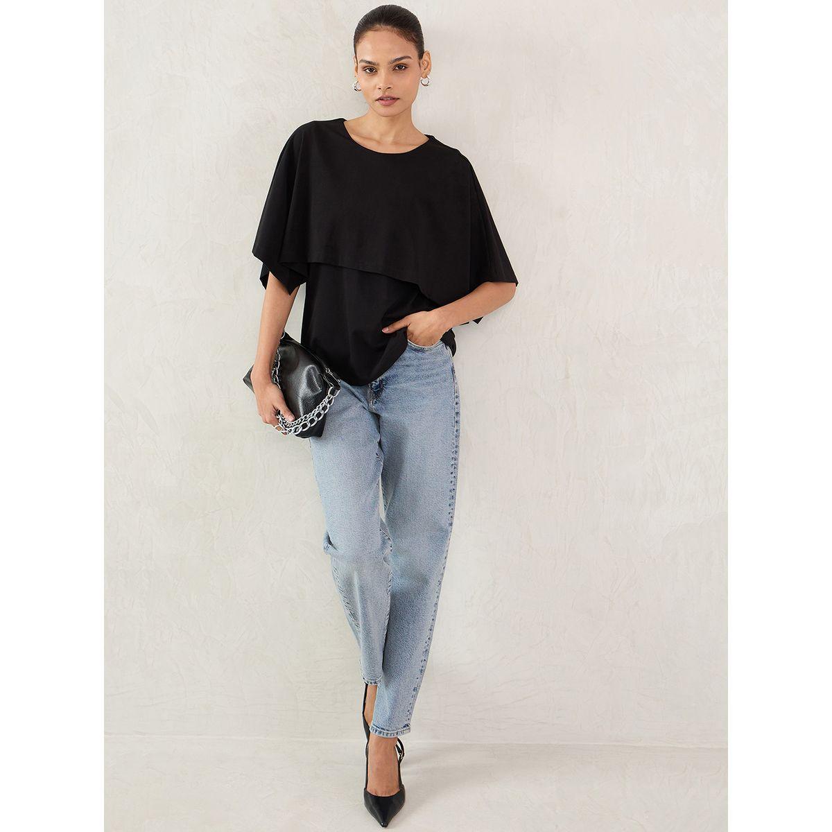 Femmella Black Cotton Knit Cape Top-women-clothing-tshirts-image-5