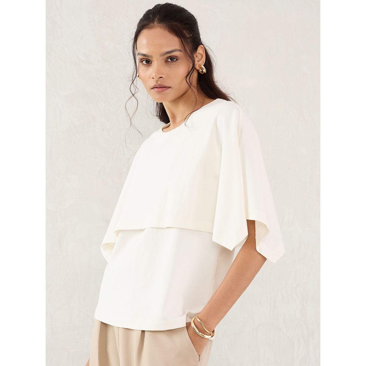 بلوزة قطنية محبوكة بتفاصيل كيب-women-clothing-tshirts-image-3