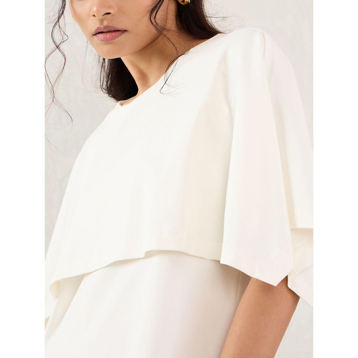 Femmella White Cotton Knit Cape Top-women-clothing-tshirts-image-4