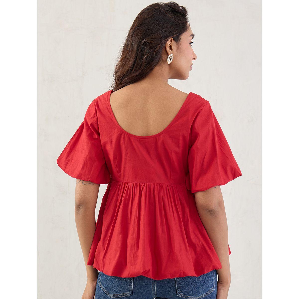 Femmella Red Poplin Peplum Hem Top-women-clothing-shirtsandblouses-blouses-image-2