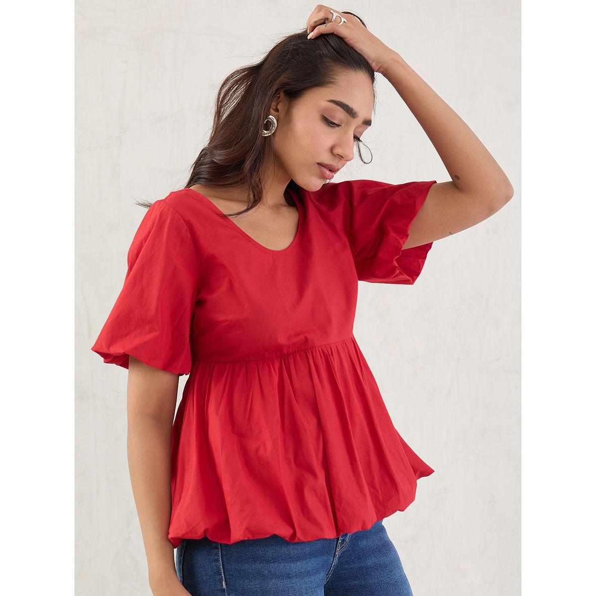 بلوزة بأكمام منفوخة مع تفاصيل كسرات-women-clothing-shirtsandblouses-blouses-image-3