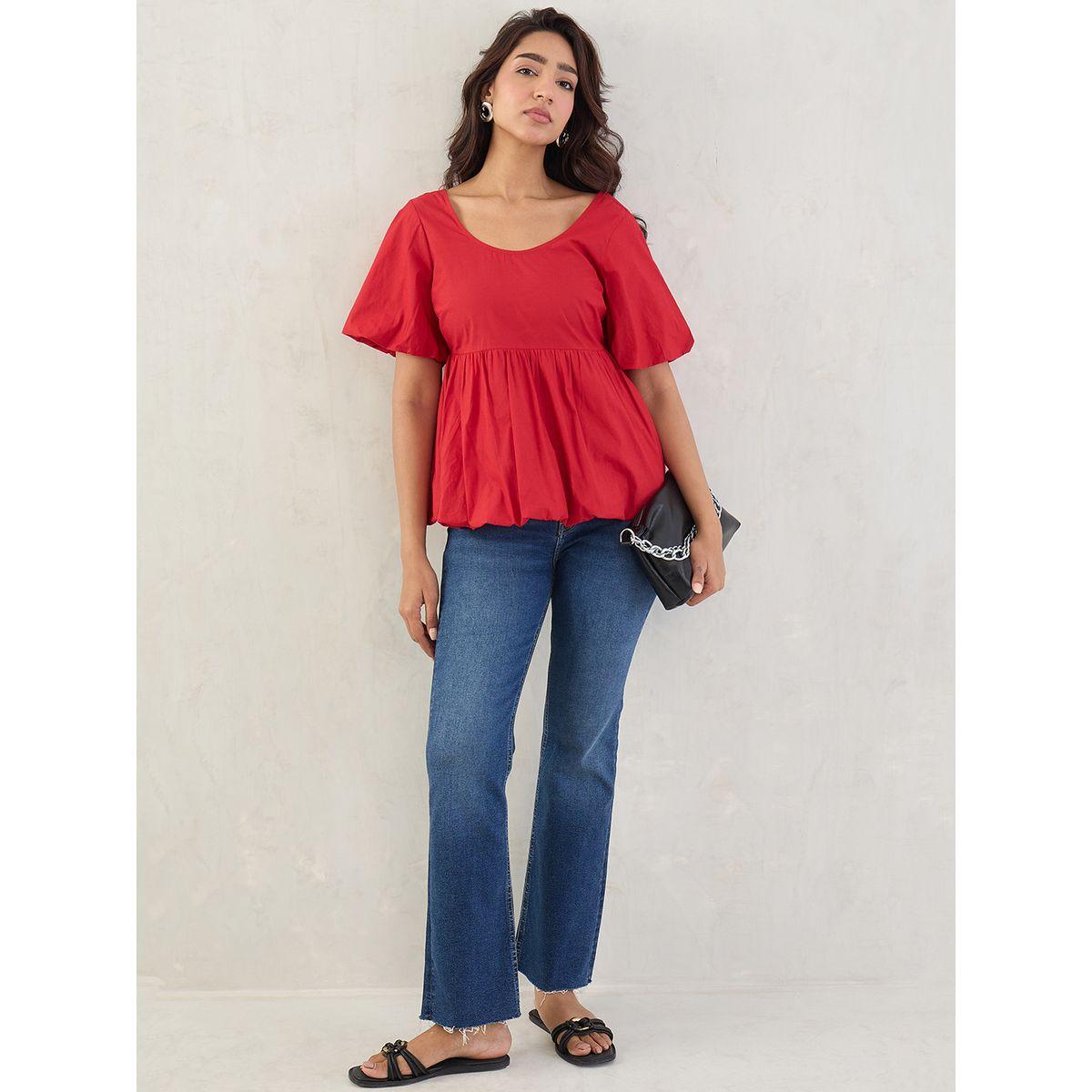 بلوزة بأكمام منفوخة مع تفاصيل كسرات-women-clothing-shirtsandblouses-blouses-image-5