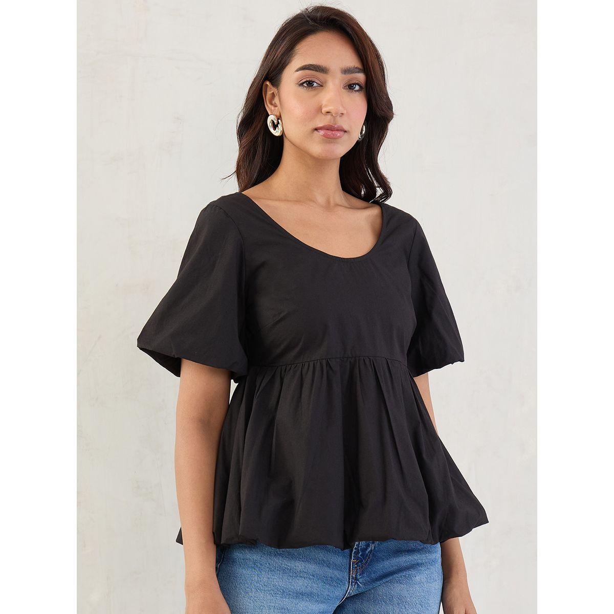 بلوزة بأكمام منفوخة مع تفاصيل كسرات-women-clothing-shirtsandblouses-blouses-image-1