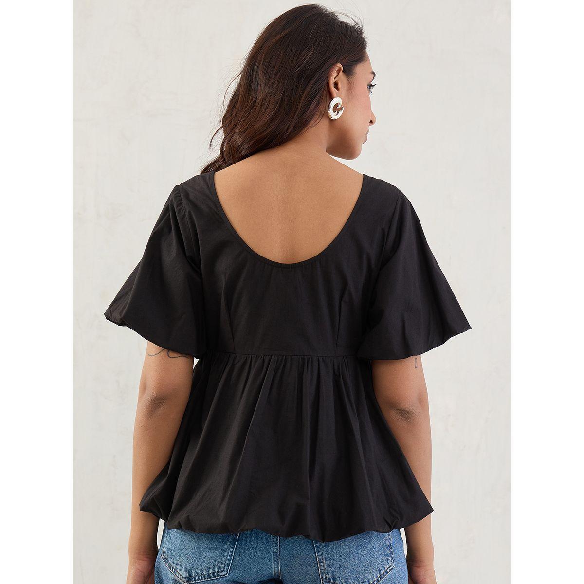 بلوزة بأكمام منفوخة مع تفاصيل كسرات-women-clothing-shirtsandblouses-blouses-image-2