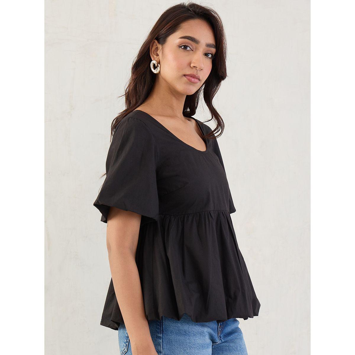 بلوزة بأكمام منفوخة مع تفاصيل كسرات-women-clothing-shirtsandblouses-blouses-image-3