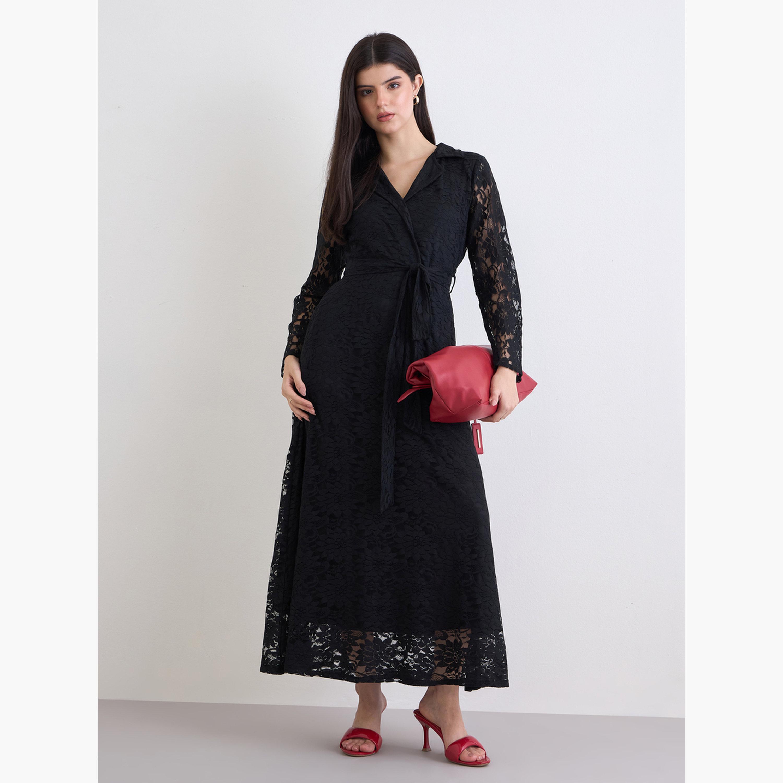 Styli Black All Lace Wrap Maxi Dress-women-clothing-dresses-image-2