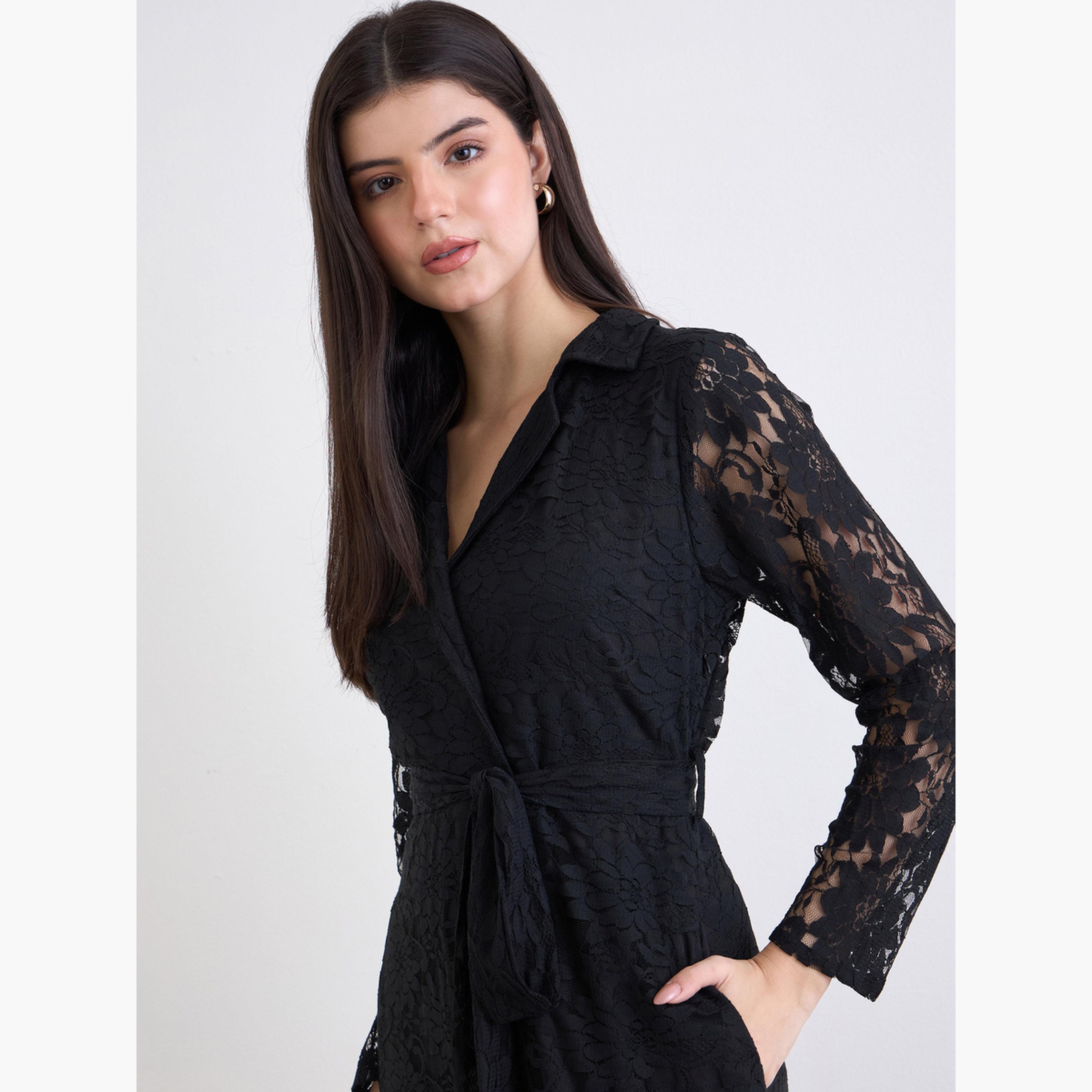 Styli Black All Lace Wrap Maxi Dress-women-clothing-dresses-image-3