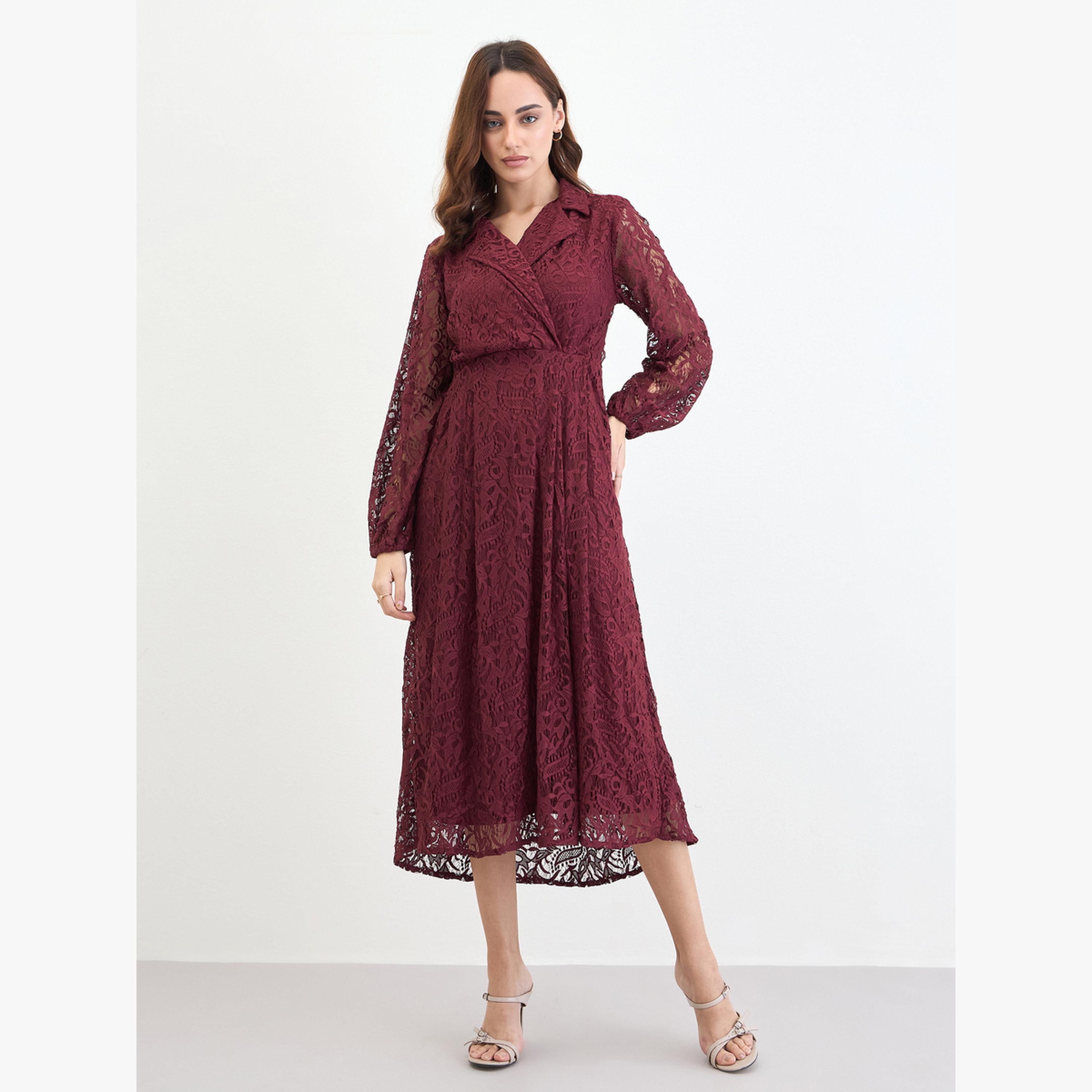 فستان ميدي بربطة جانبية وتفاصيل دانتيل-women-clothing-dresses-image-3