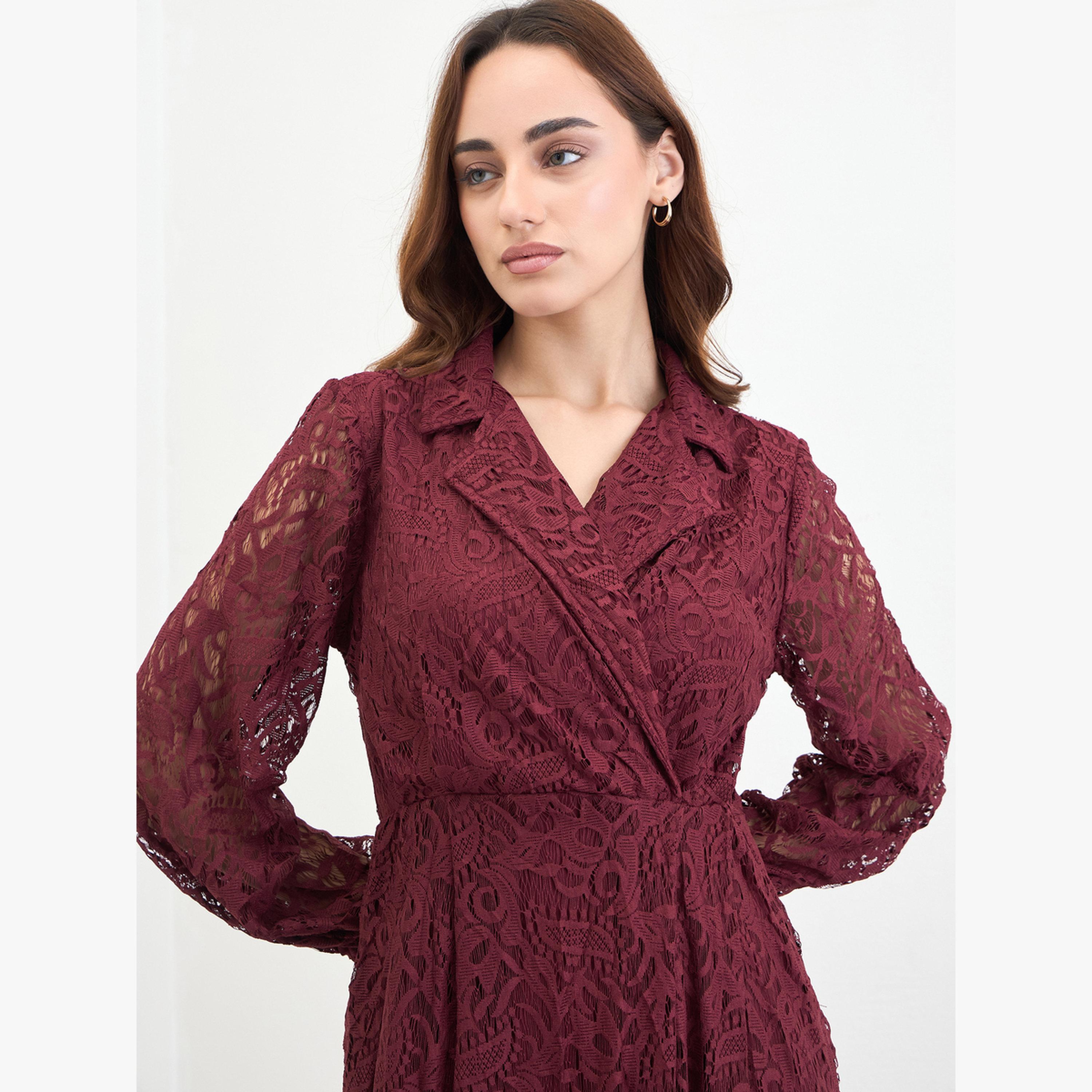 فستان ميدي بربطة جانبية وتفاصيل دانتيل-women-clothing-dresses-image-4