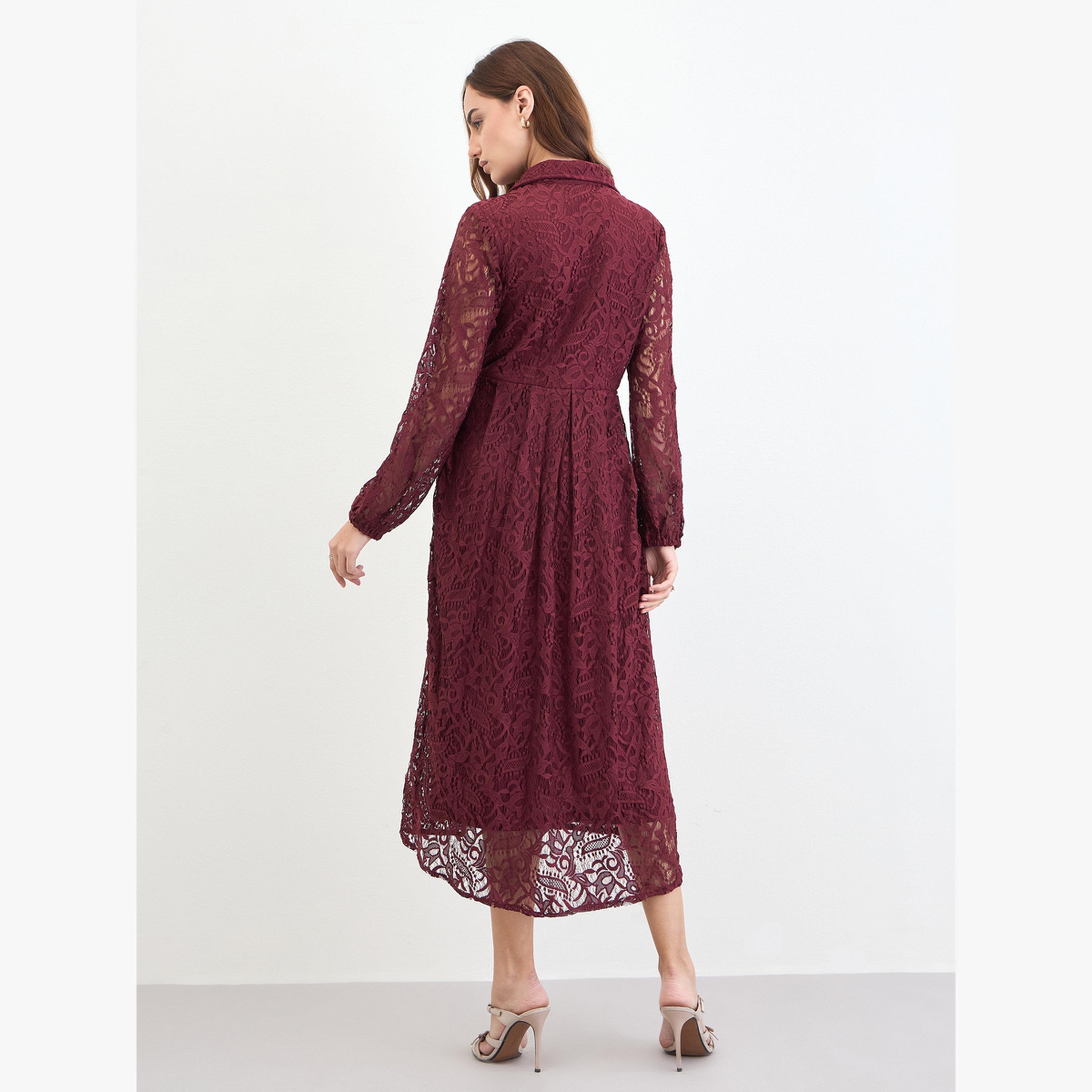 فستان ميدي بربطة جانبية وتفاصيل دانتيل-women-clothing-dresses-image-5