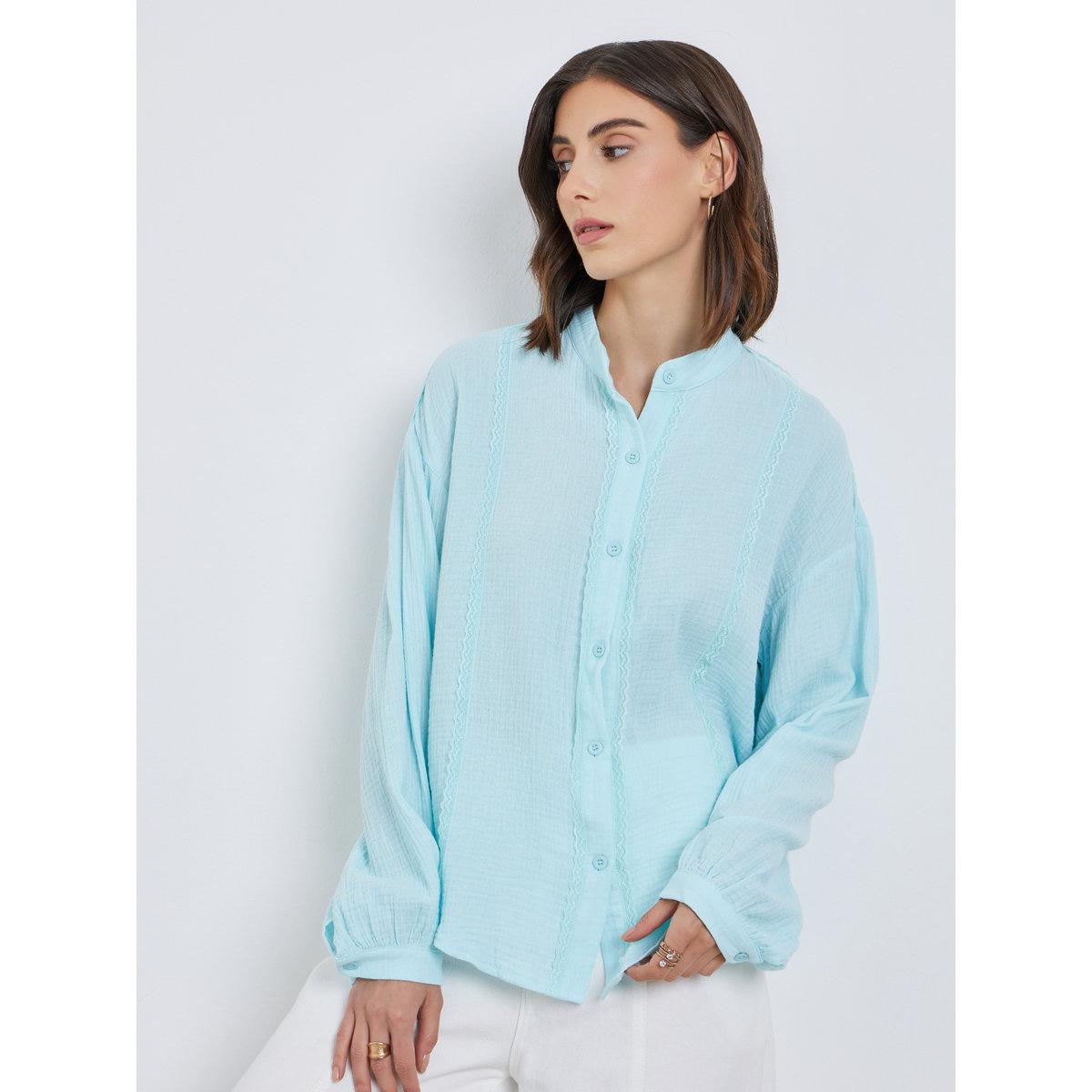 Styli Solid Lace Trim Buttoned Oversized Shirt-women-clothing-shirtsandblouses-shirts-image-1