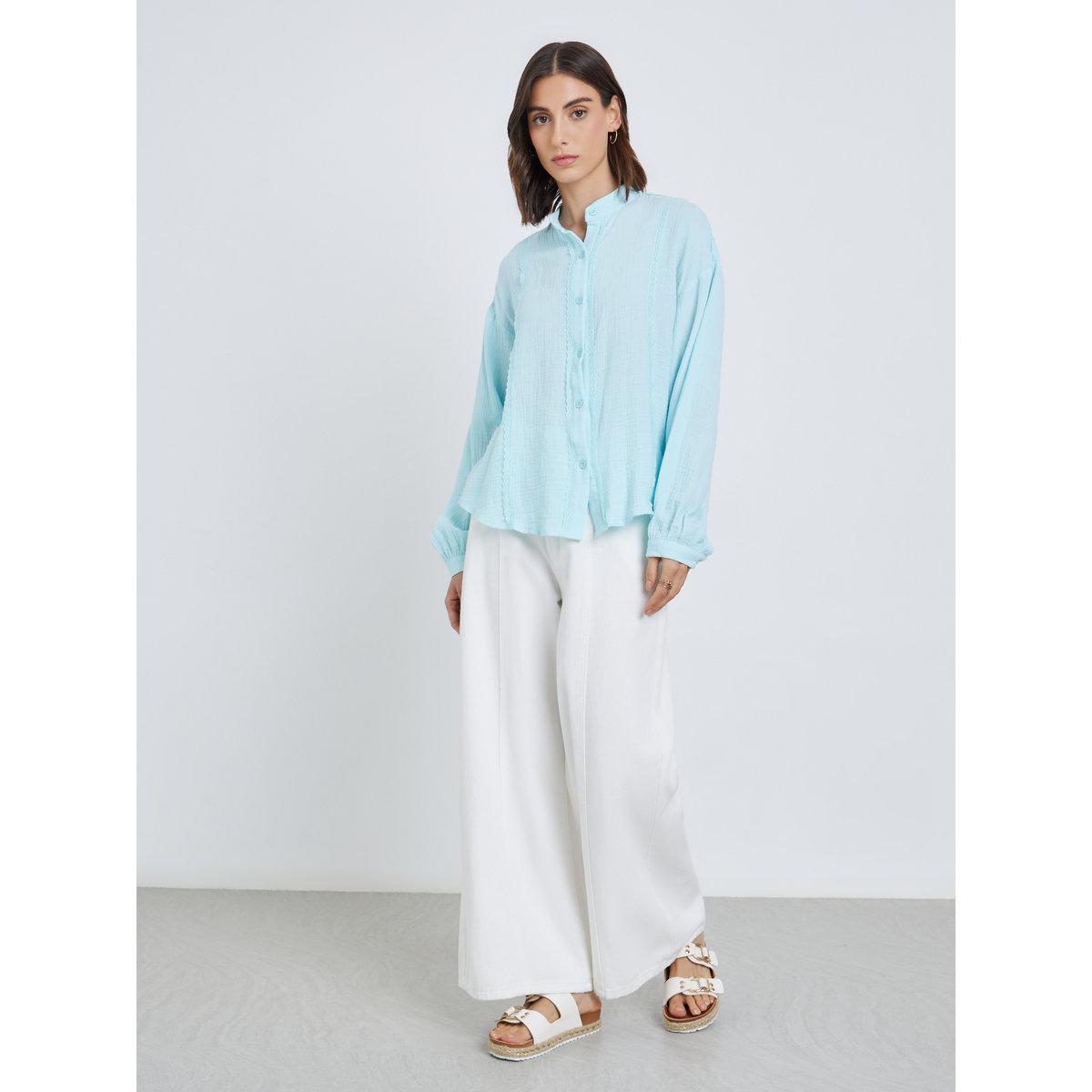 Styli Solid Lace Trim Buttoned Oversized Shirt-women-clothing-shirtsandblouses-shirts-image-2