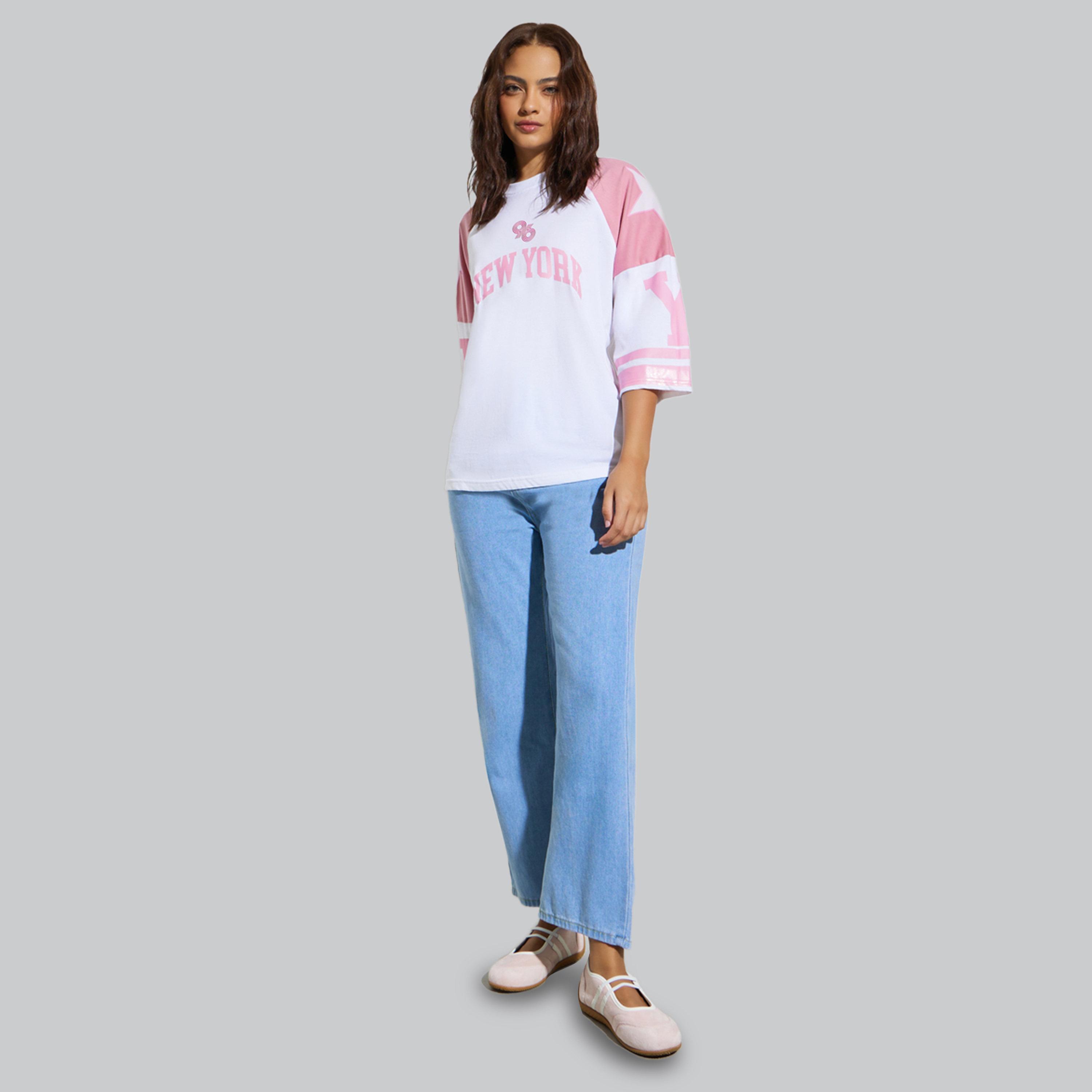 تيشيرت قصة كبيرة بطبعة جرافيك-women-clothing-tshirts-image-2