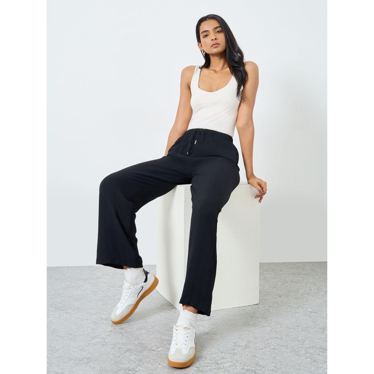 Styli Women Solid Drawstring Waist Wide Leg Pants-women-clothing-bottoms-trousers-image-1