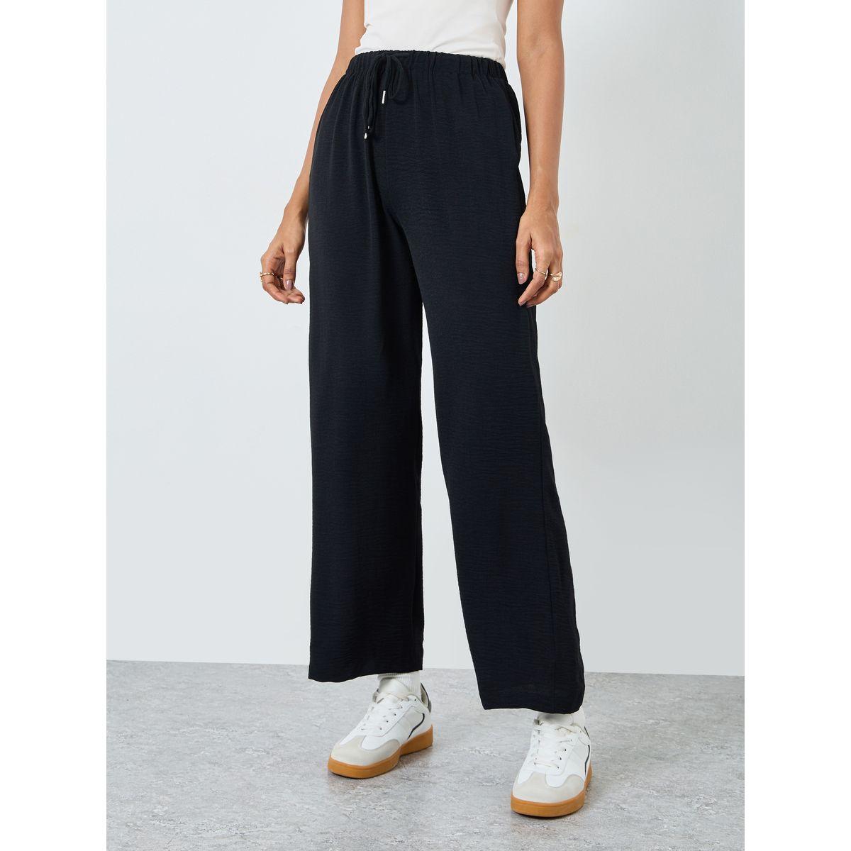 Styli Women Solid Drawstring Waist Wide Leg Pants-women-clothing-bottoms-trousers-image-2