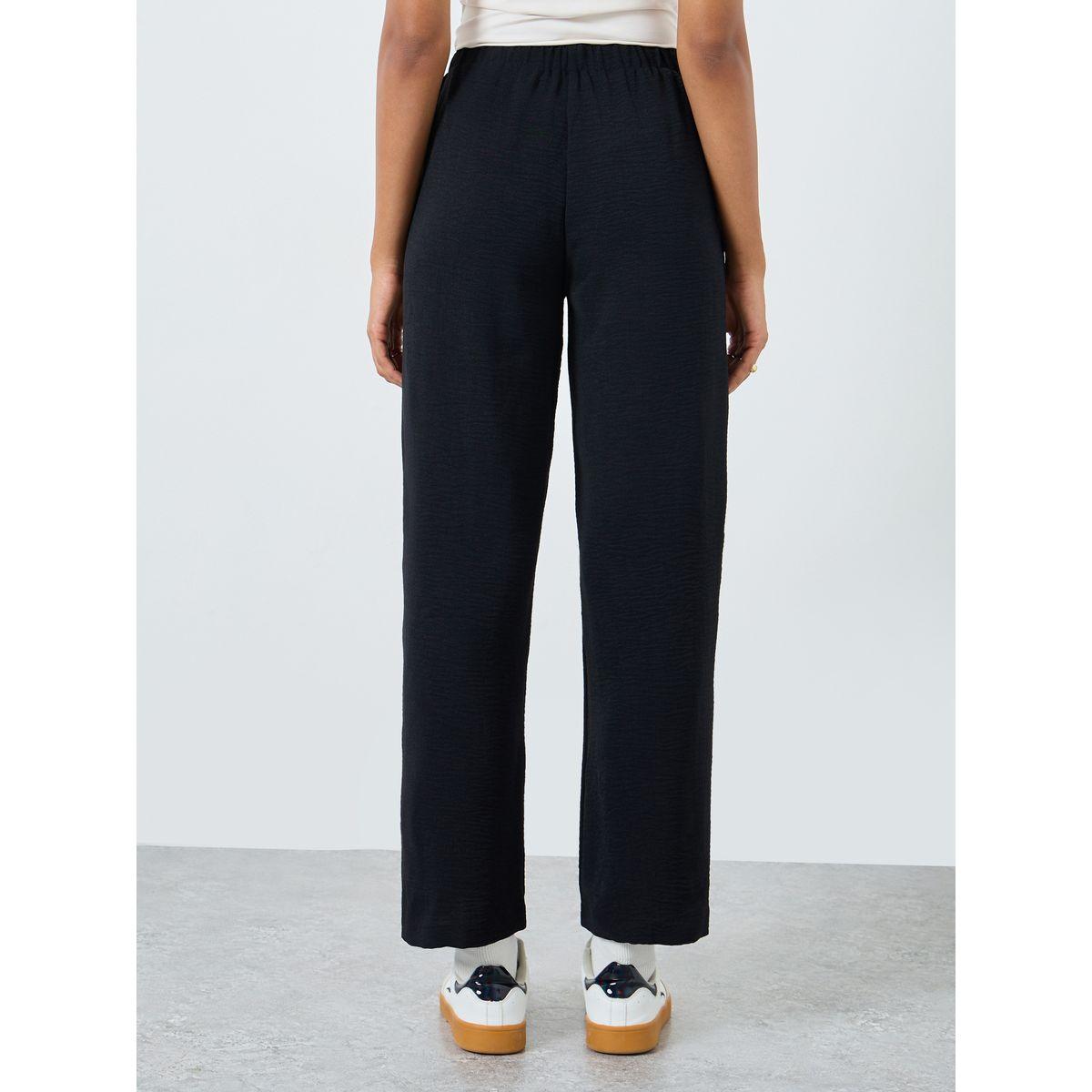 بنطال سادة بقصة أرجل واسعة مع أربطة خصر-women-clothing-bottoms-trousers-image-4