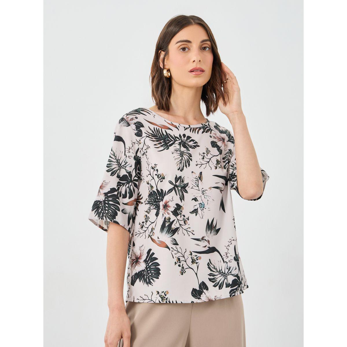 طقم منسق من بنطال بقصة أرجل واسعة وبلوزة بطبعة زهور-women-clothing-coordsets-image-2