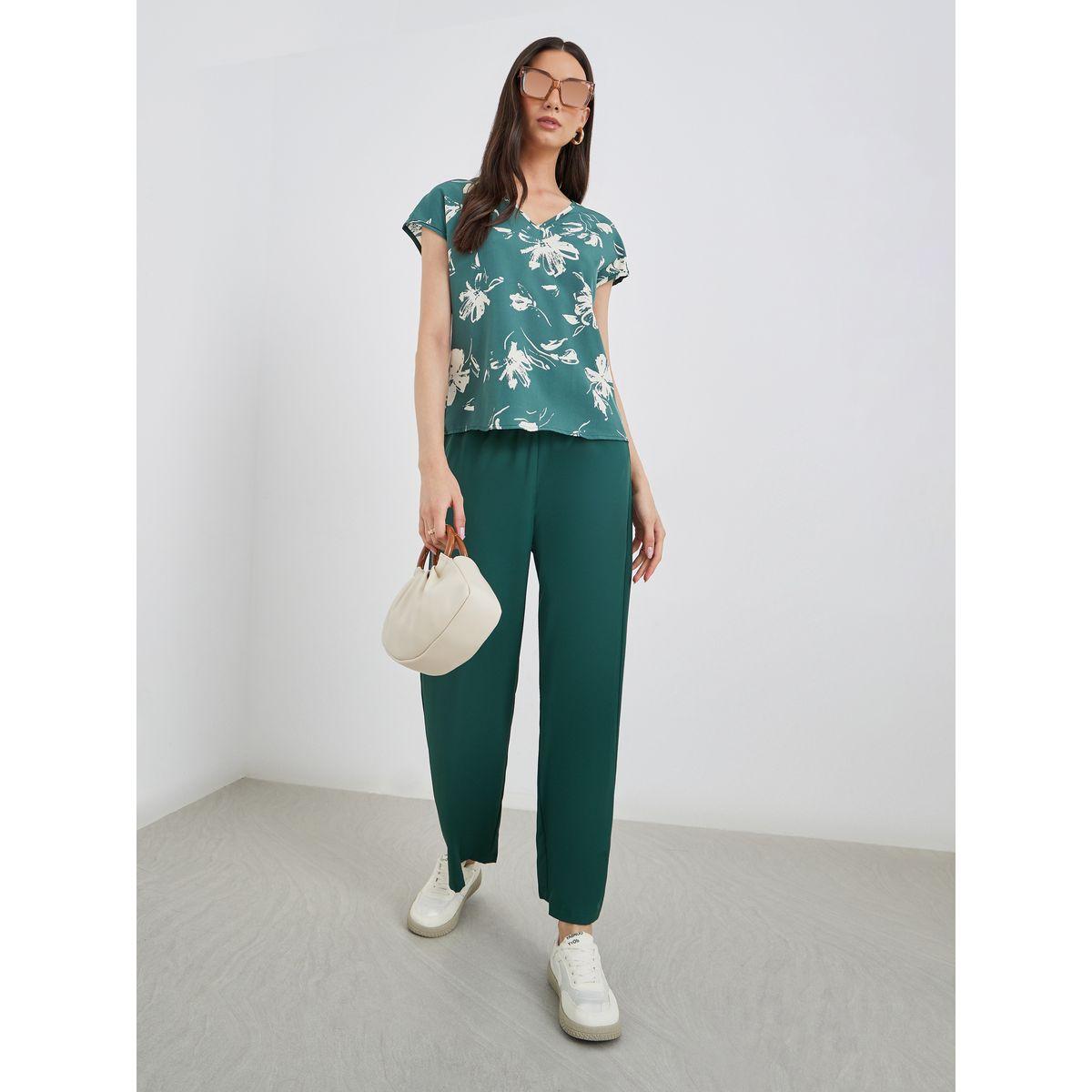 طقم منسق من بنطال وبلوزة بطبعة زهور-women-clothing-coordsets-image-5