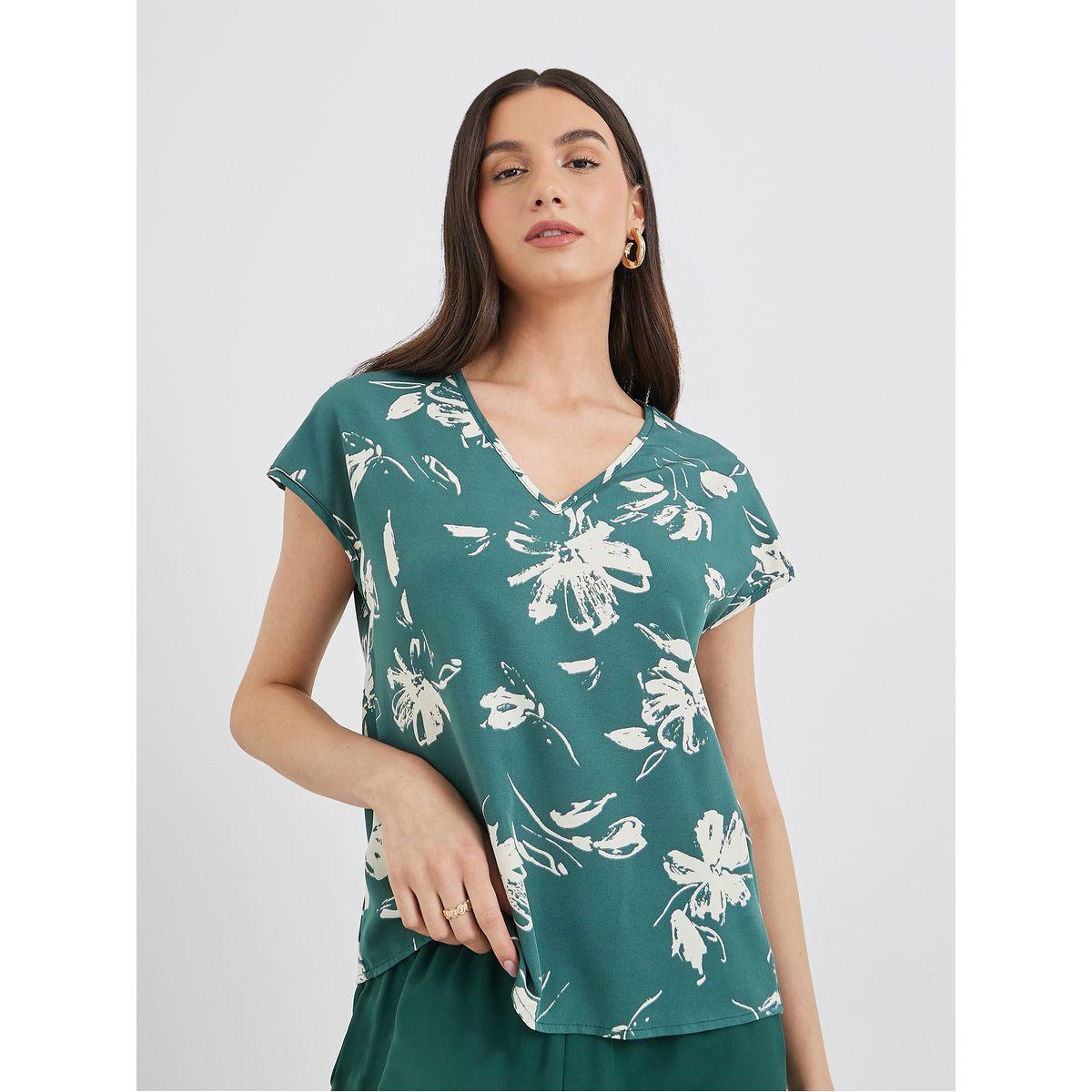 طقم منسق من بنطال وبلوزة بطبعة زهور-women-clothing-coordsets-image-4